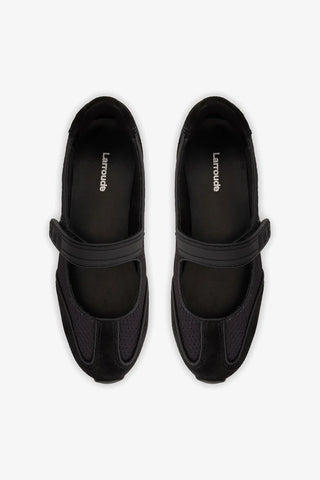 Sapatilha Devon Camurça, Tela e Couro Preto Ballerina Larroudé