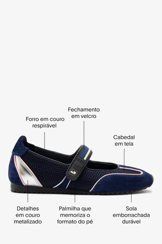Sapatilha Devon Camurça, Tela e Couro Preto Ballerina Larroudé