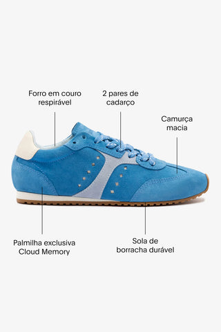 Tênis Stella Camurça e Couro Azul Sneaker Larroudé