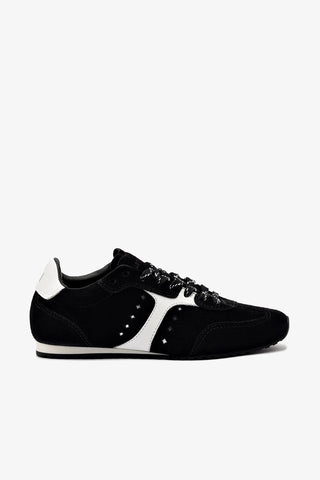 Tênis Stella Camurça Preto e Couro Branco Sneaker Larroudé