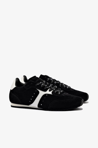 Tênis Stella Camurça Preto e Couro Branco Sneaker Larroudé