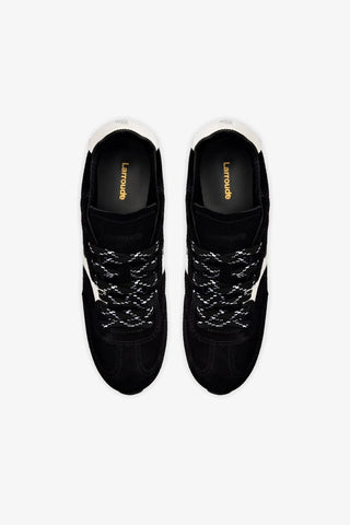Tênis Stella Camurça Preto e Couro Branco Sneaker Larroudé