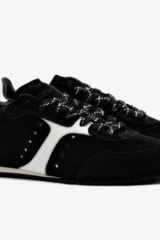Tênis Stella Camurça Preto e Couro Branco Sneaker Larroudé