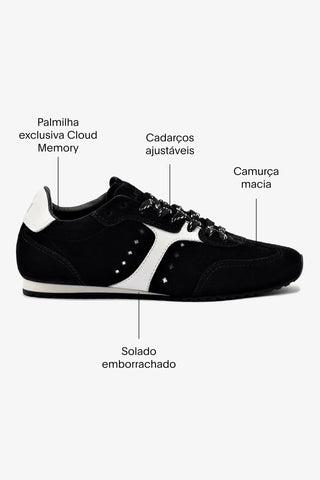 Tênis Stella Camurça Preto e Couro Branco Sneaker Larroudé