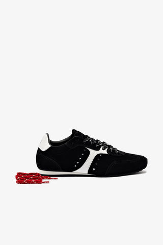 Tênis Stella Camurça Preto e Couro Branco Sneaker Larroudé