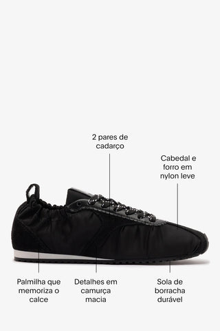 Tênis Stella Lite Nylon e Camurça Preto Sneaker Larroudé