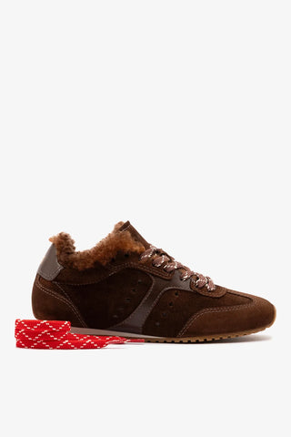 Tênis Stella Camurça e Lã Marrom Sneaker Larroudé