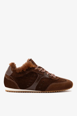 Tênis Stella Camurça e Lã Marrom Sneaker Larroudé