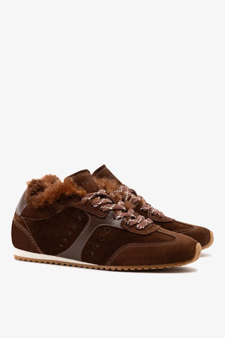 Tênis Stella Camurça e Lã Marrom Sneaker Larroudé