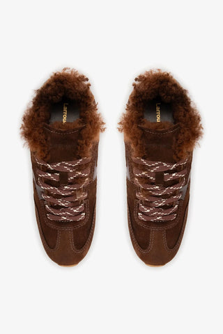 Tênis Stella Camurça e Lã Marrom Sneaker Larroudé