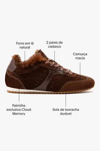Tênis Stella Camurça e Lã Marrom Sneaker Larroudé
