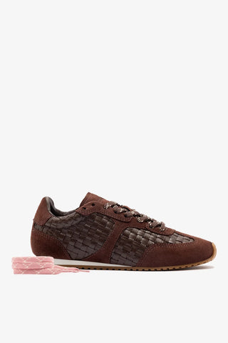 Tênis Stella Macramê Couro e Camurça Marrom Sneaker Larroudé