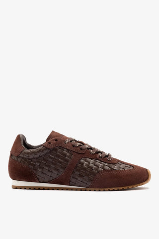 Tênis Stella Macramê Couro e Camurça Marrom Sneaker Larroudé