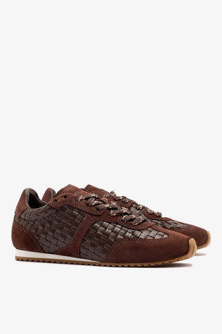 Tênis Stella Macramê Couro e Camurça Marrom Sneaker Larroudé