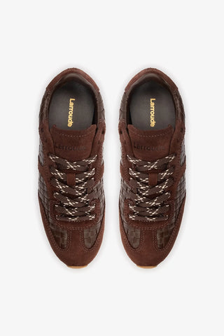 Tênis Stella Macramê Couro e Camurça Marrom Sneaker Larroudé