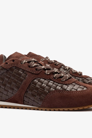 Tênis Stella Macramê Couro e Camurça Marrom Sneaker Larroudé