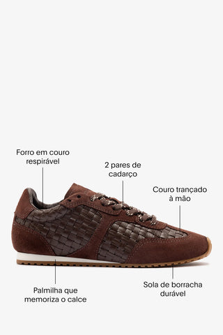Tênis Stella Macramê Couro e Camurça Marrom Sneaker Larroudé