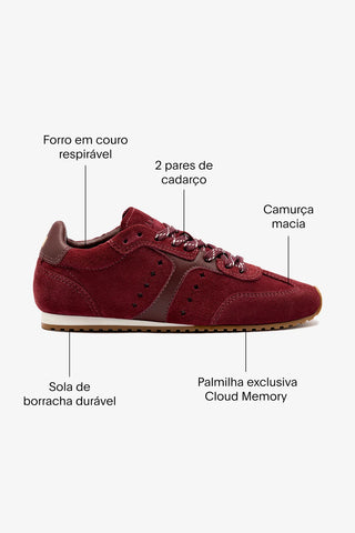 Tênis Stella Camurça e Couro Bordô Sneaker Larroudé