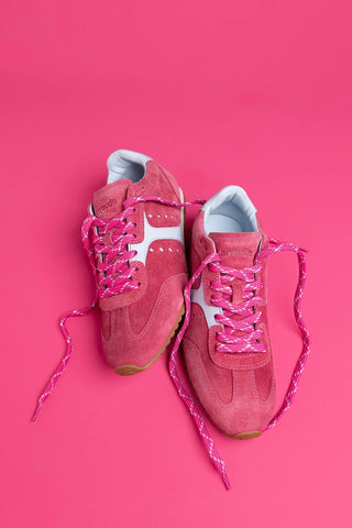 Tênis Stella Camurça Rosa e Couro Azul Sneaker Larroudé