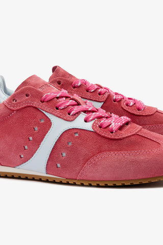 Tênis Stella Camurça Rosa e Couro Azul Sneaker Larroudé
