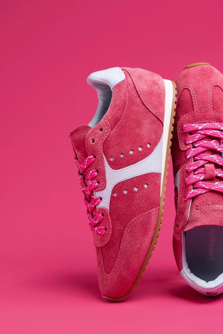 Tênis Stella Camurça Rosa e Couro Azul Sneaker Larroudé