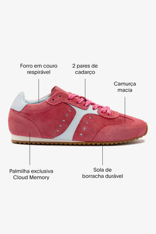 Tênis Stella Camurça Rosa e Couro Azul Sneaker Larroudé