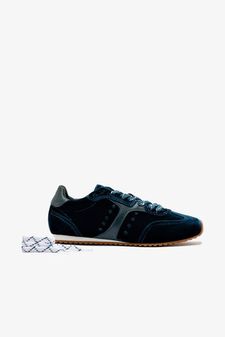 Tênis Stella Veludo e Couro Azul Sneaker Larroudé