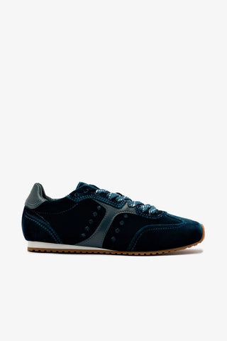 Tênis Stella Veludo e Couro Azul Sneaker Larroudé