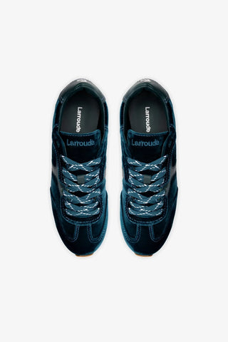 Tênis Stella Veludo e Couro Azul Sneaker Larroudé