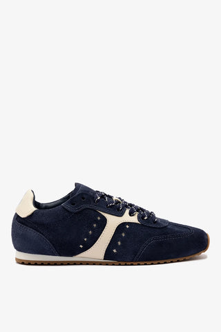 Tênis Stella Camurça Azul e Couro Off White Sneaker Larroudé