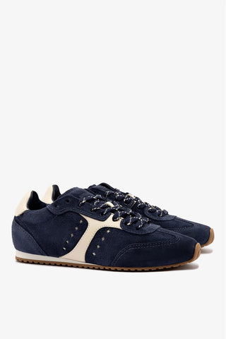Tênis Stella Camurça Azul e Couro Off White Sneaker Larroudé