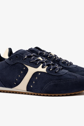 Tênis Stella Camurça Azul e Couro Off White Sneaker Larroudé
