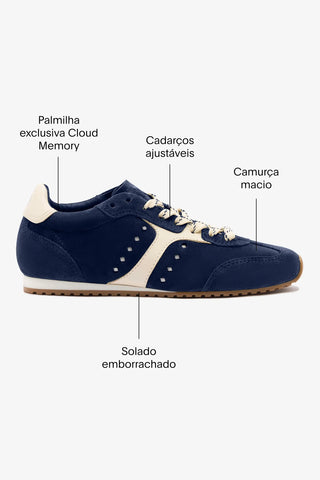 Tênis Stella Camurça Azul e Couro Off White Sneaker Larroudé