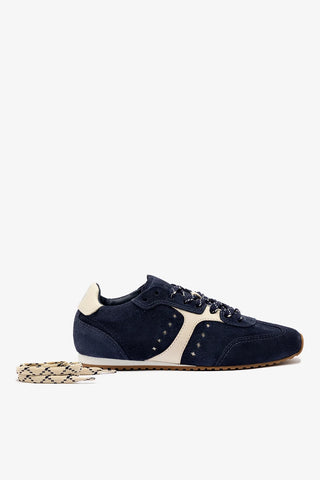 Tênis Stella Camurça Azul e Couro Off White Sneaker Larroudé
