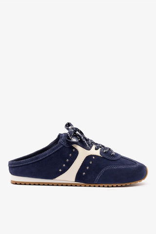 Mule Stella Camurça Azul e Couro Off White Sneaker Larroudé