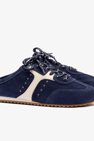 Mule Stella Camurça Azul e Couro Off White Sneaker Larroudé