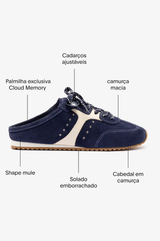 Mule Stella Camurça Azul e Couro Off White Sneaker Larroudé