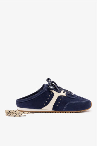 Mule Stella Camurça Azul e Couro Off White Sneaker Larroudé
