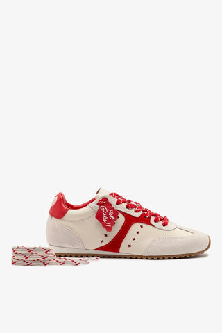 Tênis Stella Amore Couro Off White e Camurça Vermelho Sneaker Larroudé