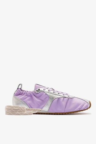 Tênis Stella Lite Nylon Lilás e Couro Prateado Sneaker Larroudé