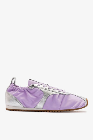 Tênis Stella Lite Nylon Lilás e Couro Prateado Sneaker Larroudé
