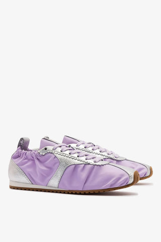 Tênis Stella Lite Nylon Lilás e Couro Prateado Sneaker Larroudé