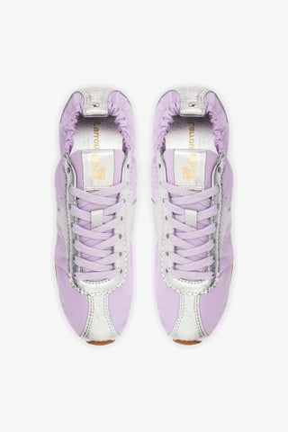 Tênis Stella Lite Nylon Lilás e Couro Prateado Sneaker Larroudé