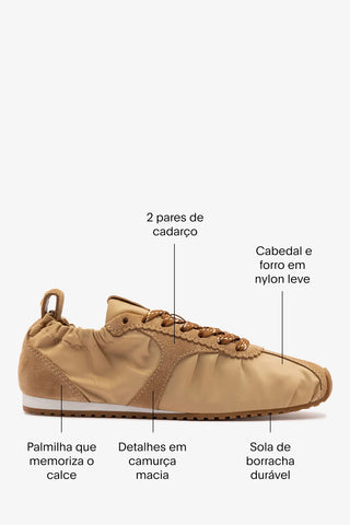 Tênis Stella Lite Nylon e Camurça Caramelo Sneaker Larroudé