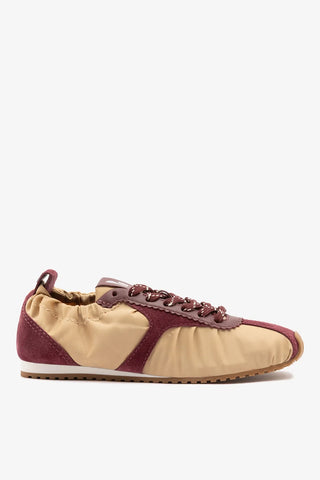 Tênis Stella Lite Nylon Caramelo e Camurça Bordô Sneaker Larroudé
