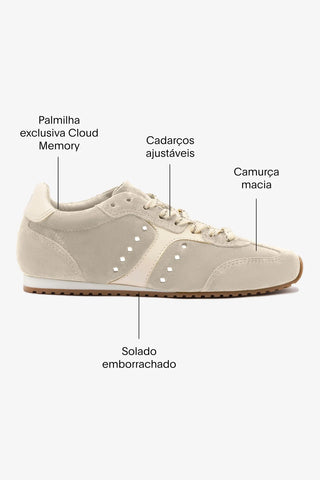 Tênis Stella Camurça Cinza e Couro Off White Sneaker Larroudé