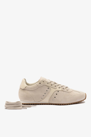 Tênis Stella Camurça Cinza e Couro Off White Sneaker Larroudé