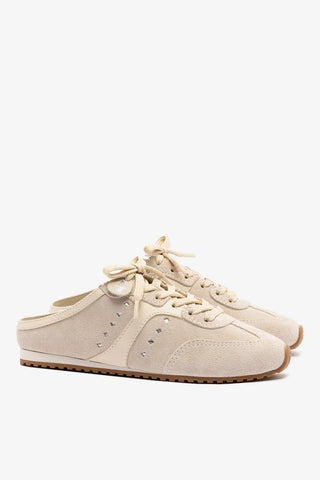 Mule Stella Camurça Cinza e Couro Off White Sneaker Larroudé