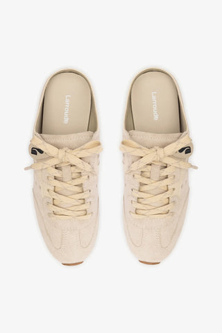 Mule Stella Camurça Cinza e Couro Off White Sneaker Larroudé