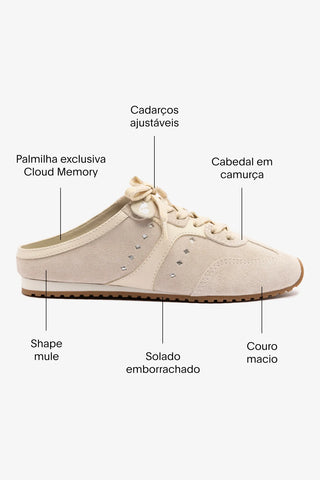 Mule Stella Camurça Cinza e Couro Off White Sneaker Larroudé